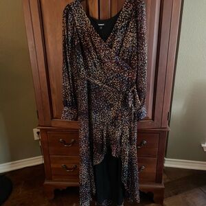EXPRESS Elegant Long Sleeve Faux Wrap Print Dress